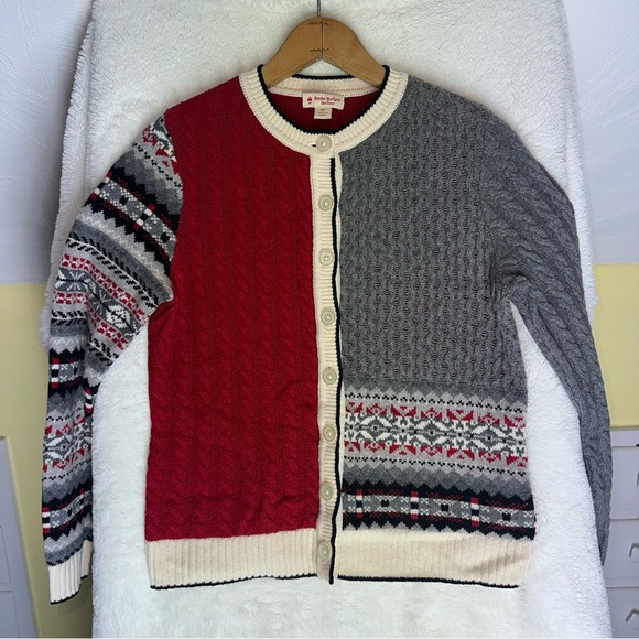 Brooks Brothers Red Fleece Cable Knit XS Christmas Merino Wool Cardigan Sweater - Picture 7 of 11